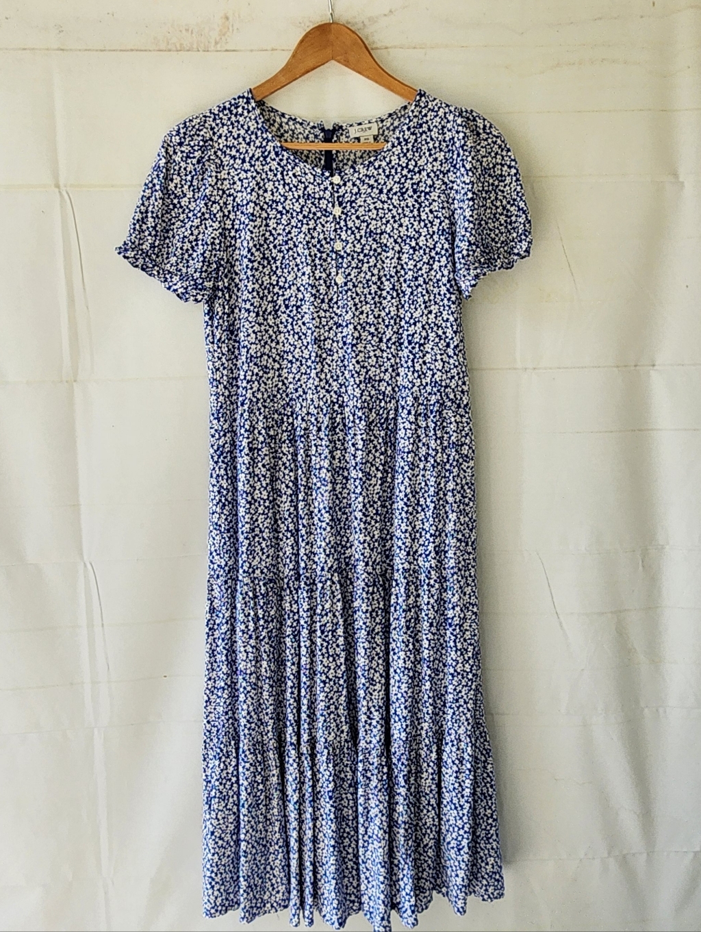 J. Crew Navy And White Floral Tiered Maxi Dress